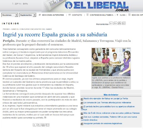 Nota sobre la ganadora del certamen 2009