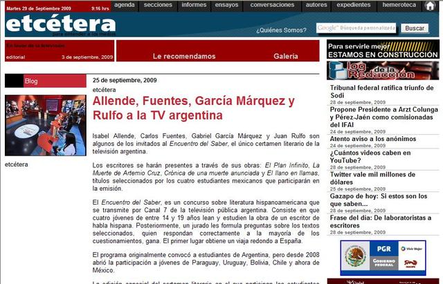 Captura de la nota de EDS en Etctera de Mxico